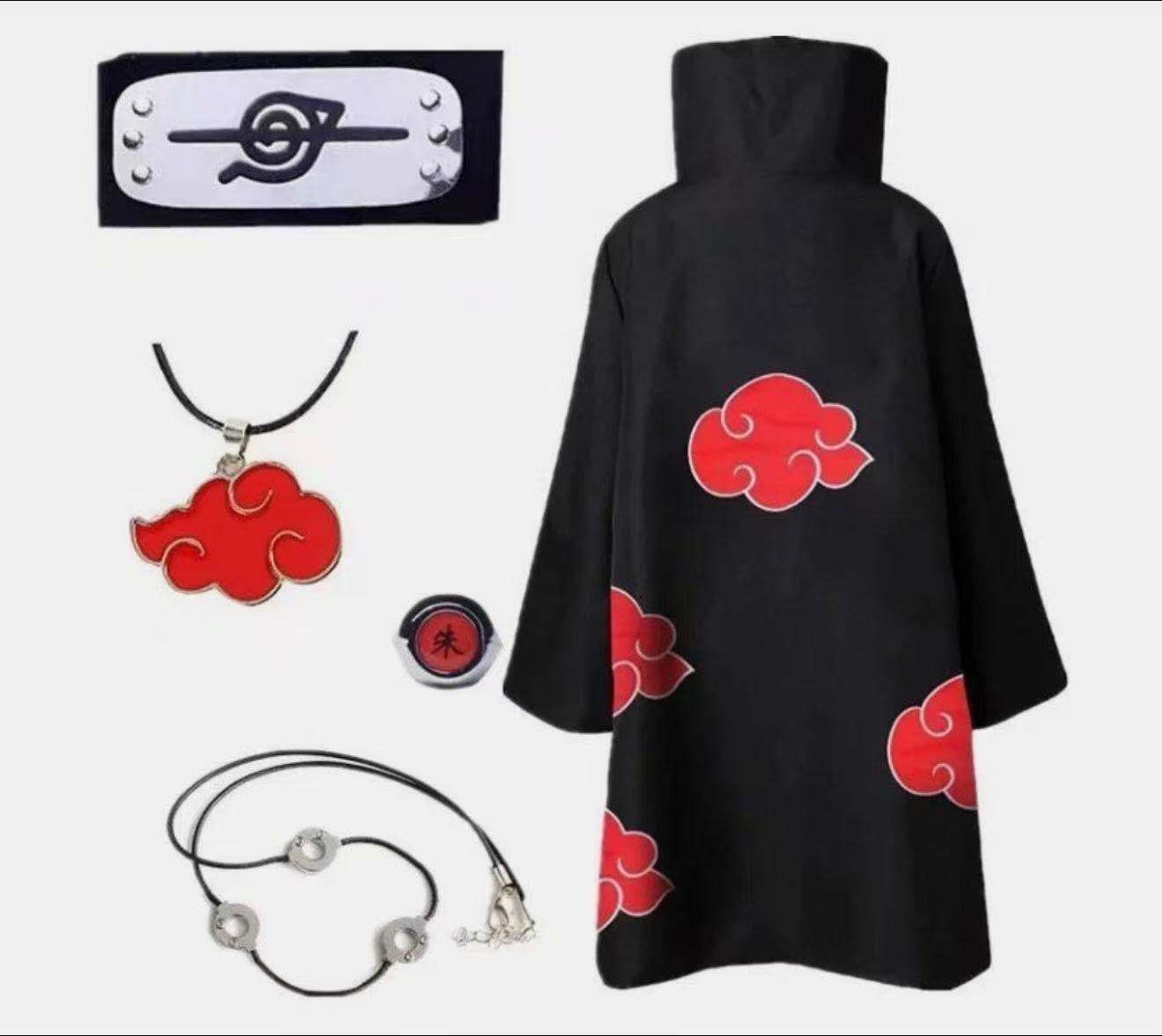 Naruto Akatsuki Cloak Set with Headband Necklace and Ring – Cosplay Costume