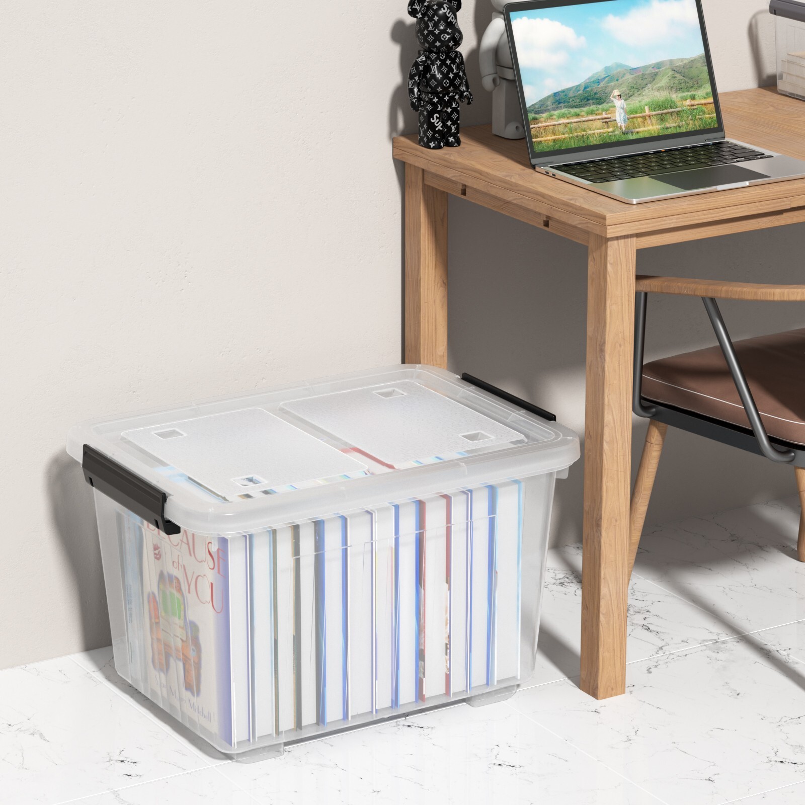 Kekow 30 Quart Gasket Box Stackable Storage Bin with Latching Lid &Wheels 4 Pack