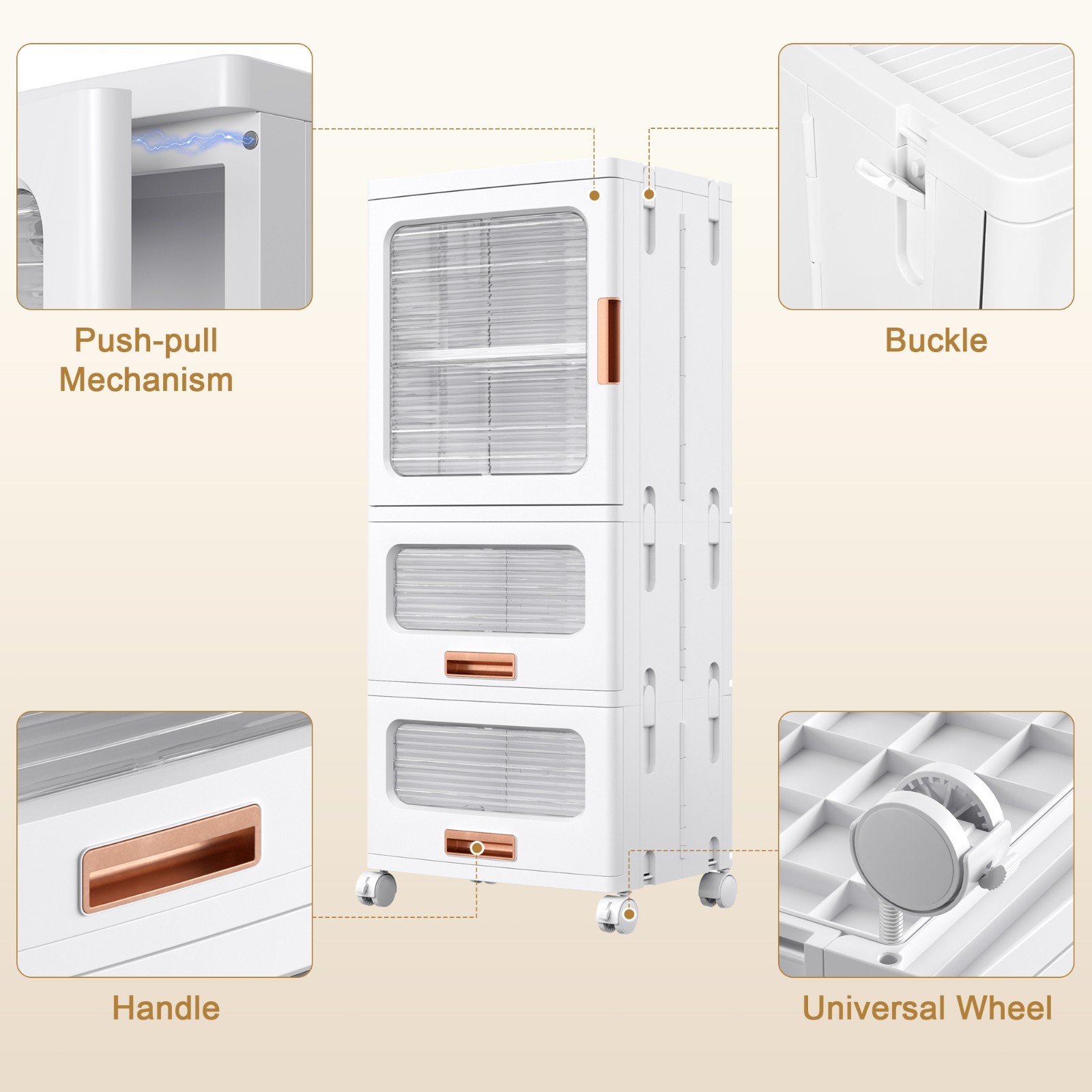 Multi Height Slim Storage Cabinet with Wheels Stackable Foldable Clear Door