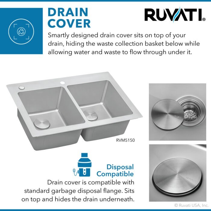 Ruvati 33 x 22 inch Topmount 16 G Double Bowl Kitchen Sink - RVM5150