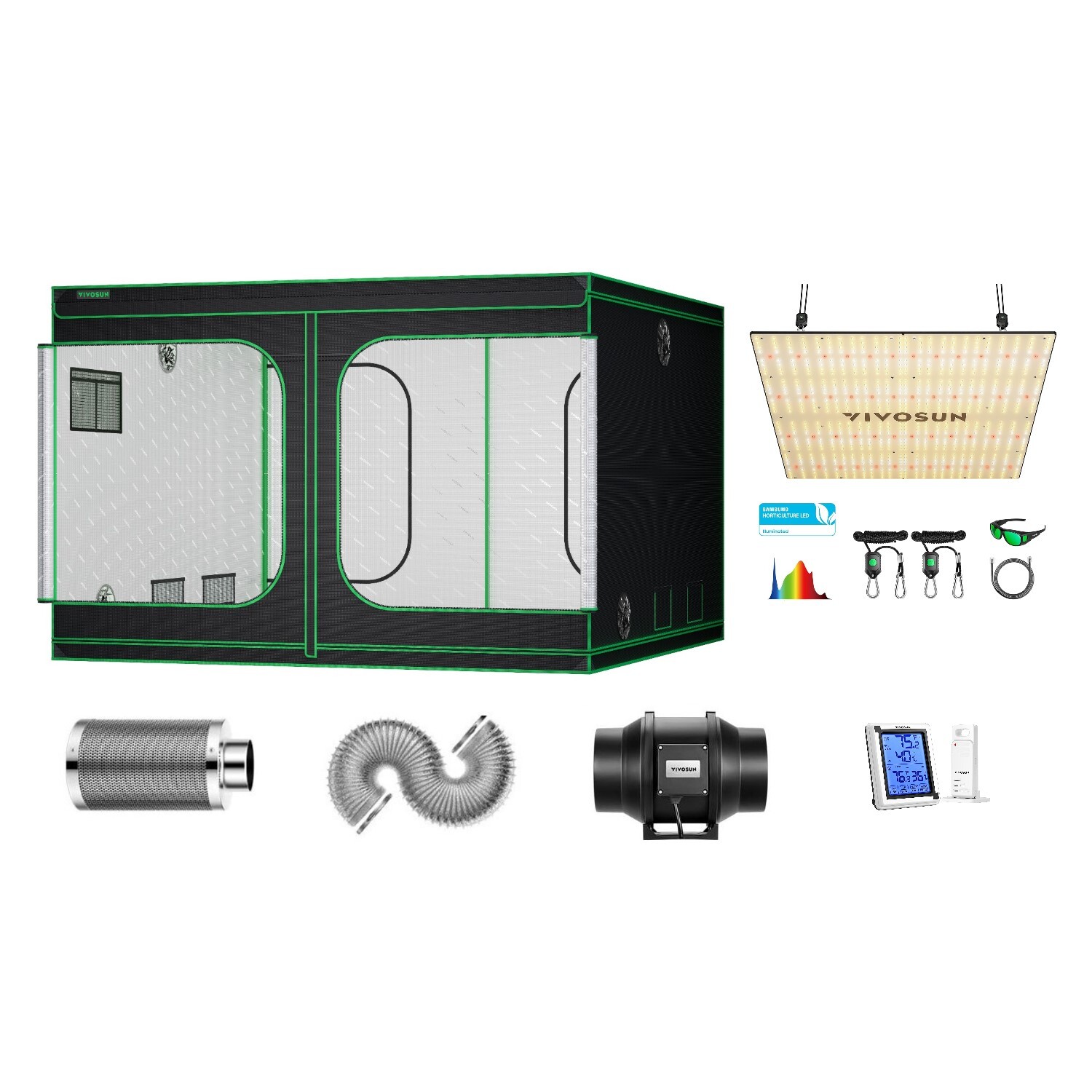 10x10 Indoor Grow Tent VS4000 LED Grow Light & 8" Inline Duct Fan 120"x120"x80"