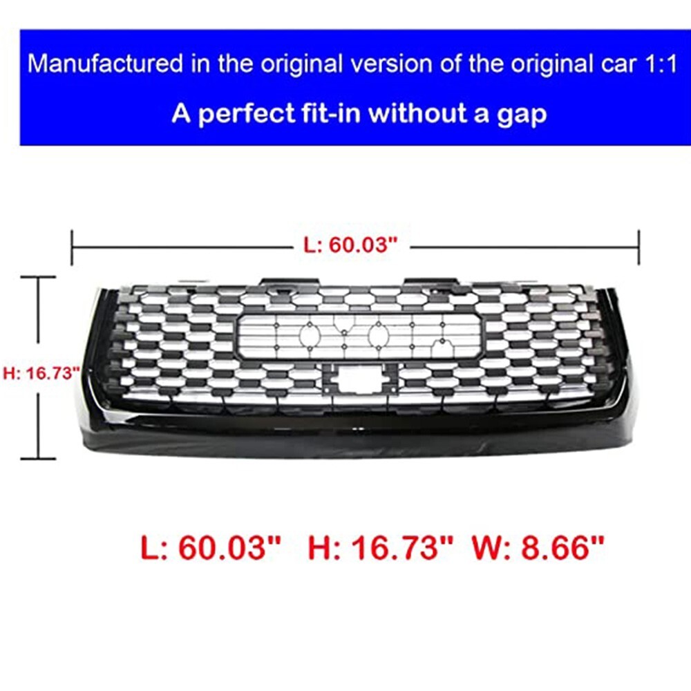 Front Grille for 2014-2019 Toyota Tundra Honeycomb Style Grill with Gloss Frame