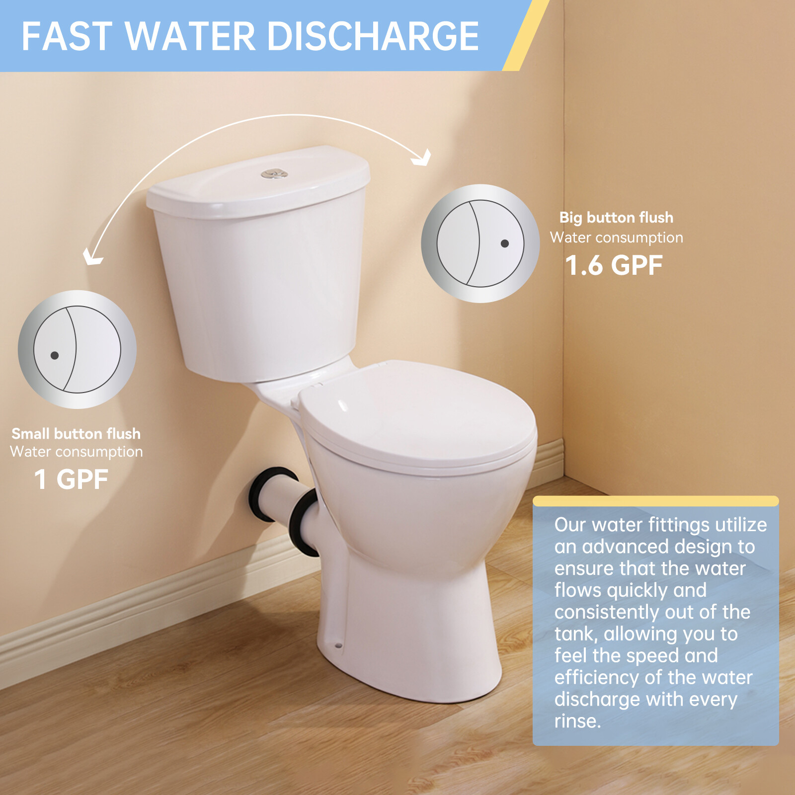19" High Rear Outlet Toilet Dual Flush Round for Seniors Handicap Tall Users
