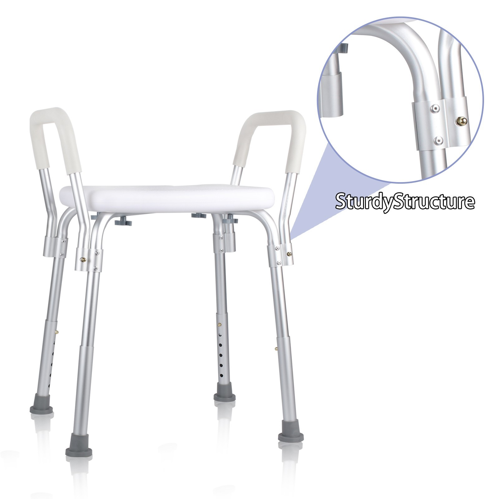 Backless Shower Chair with Arms-350 lb.capacity Bench Stool Adjustable Height