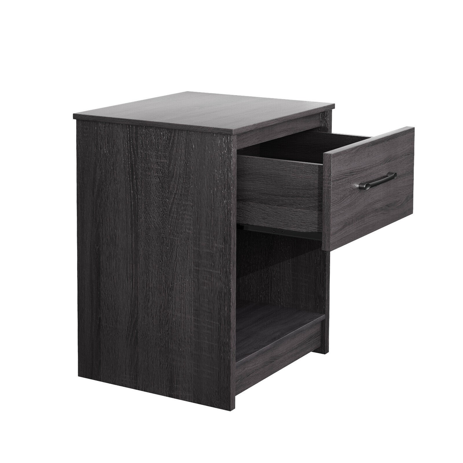 Nightstand with Drawer Storage Shelf Wooden End Side Table Bedroom Black