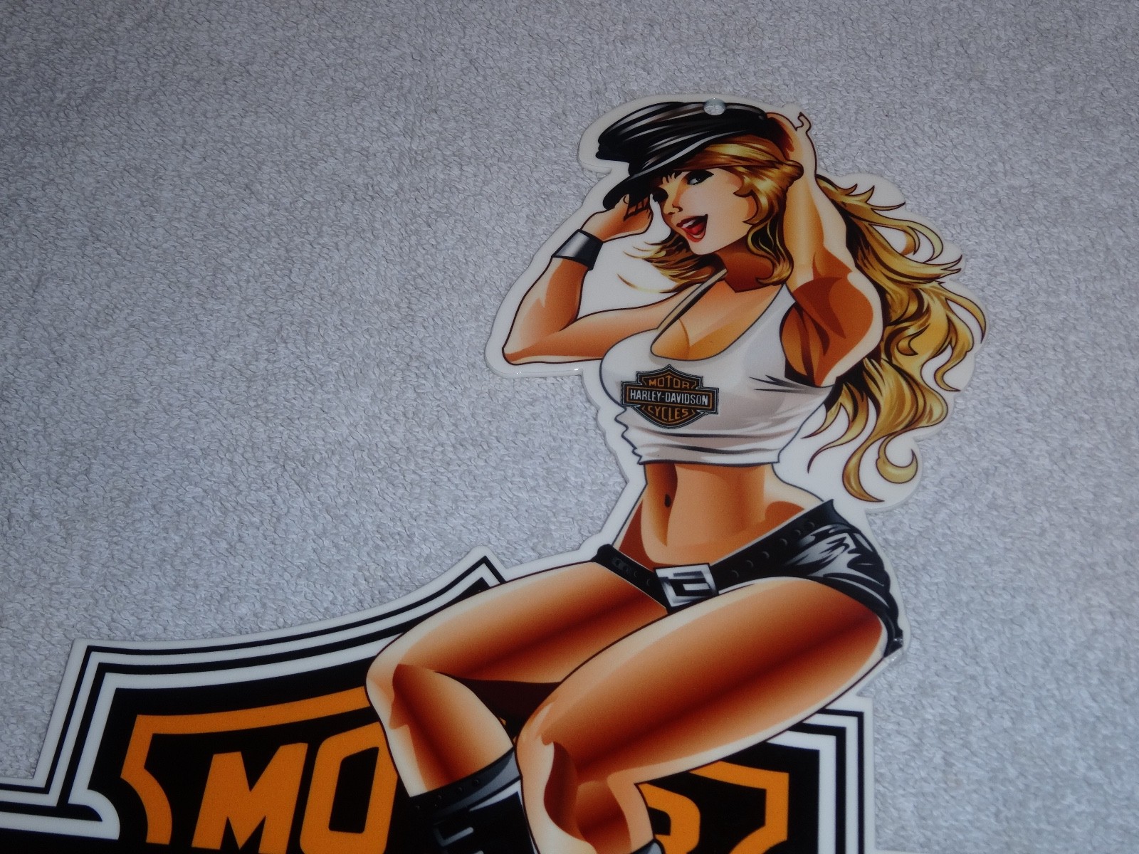 VINTAGE HARLEY DAVIDSON MOTORCYCLE WOMAN 👩 12" MOTOR CYCLE GASOLINE & OIL SIGN