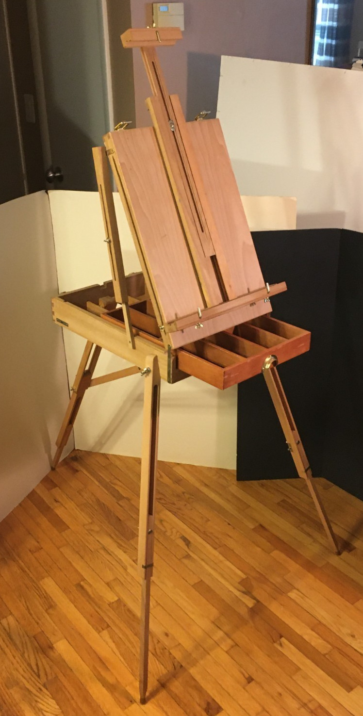**Vintage FRENCH EASEL FOLDING ARTIST SKETCHBOX PORTABLE SOLID WOOD STORAGE