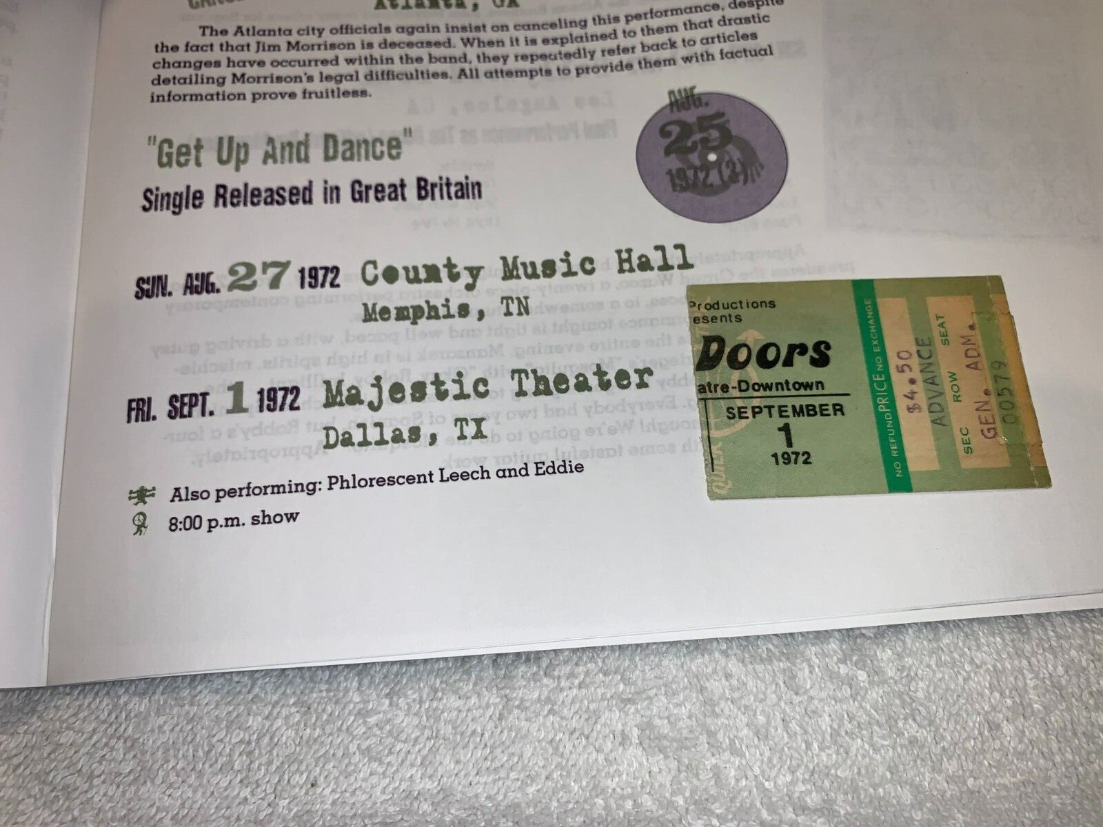 THE DOORS CONCERT TICKET STUB MAJESTIC THEATRE DALLAS TEXAS NO JIM MORRISON US