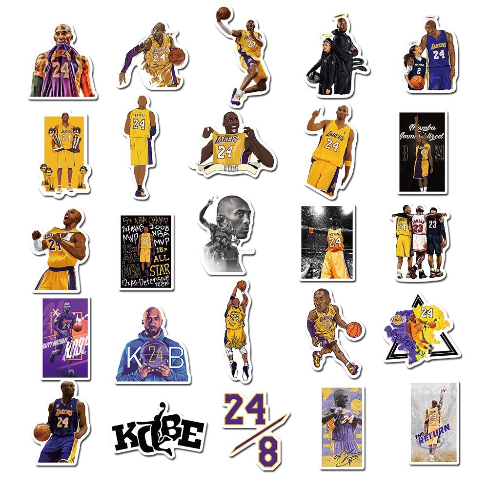 50 Pcs Kobe Bryant Lakers Vinyl Stickers Basketball Decal Set Skateboard/Laptop