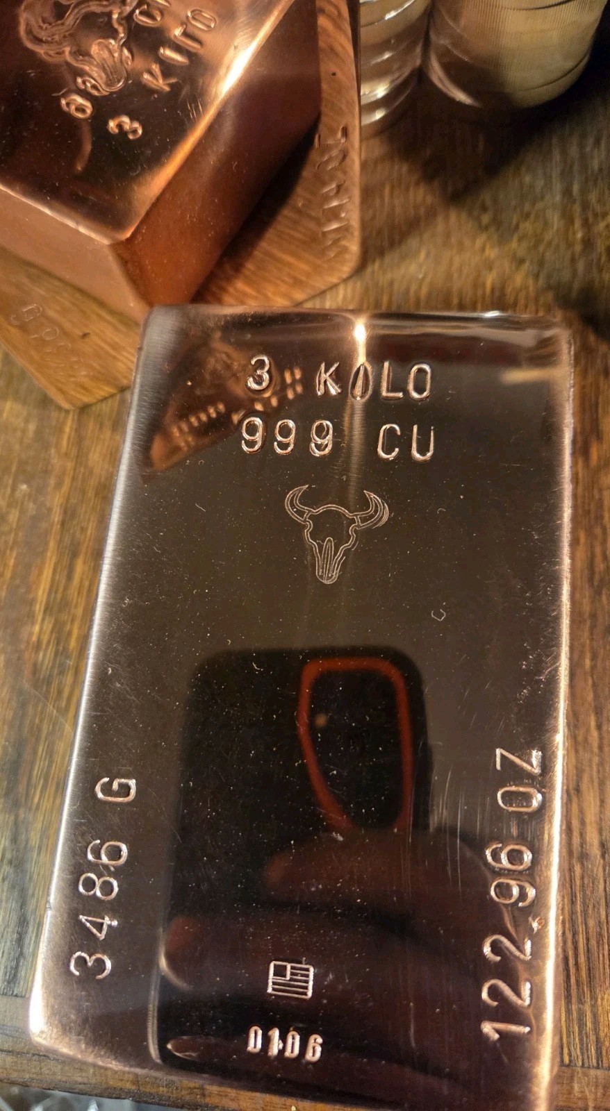 3 Kilo Hand Poured Solid Copper Bullion Bar .999 Pure Fine Copper 3 Kg Ingot