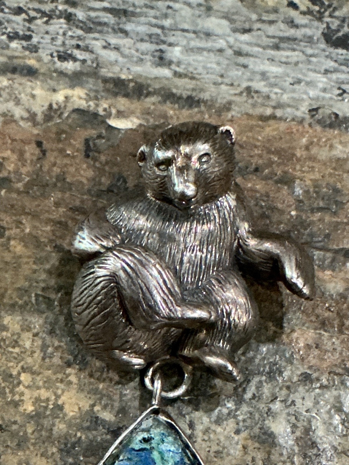 Carol Felley Sterling Silver 3D Bear w Stone Teardrop Pendant/Pin Unique Beauty