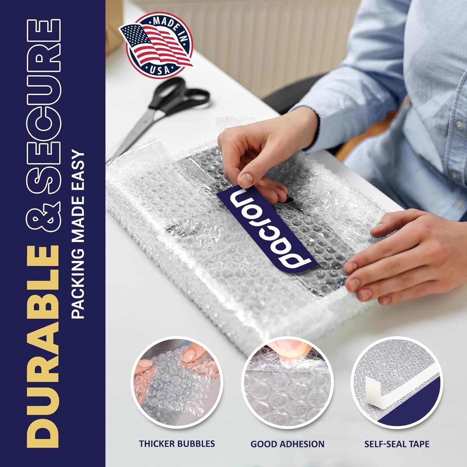 PACRON Clear Bubble Bags Self-Sealing Pouches for Shipping & Packing