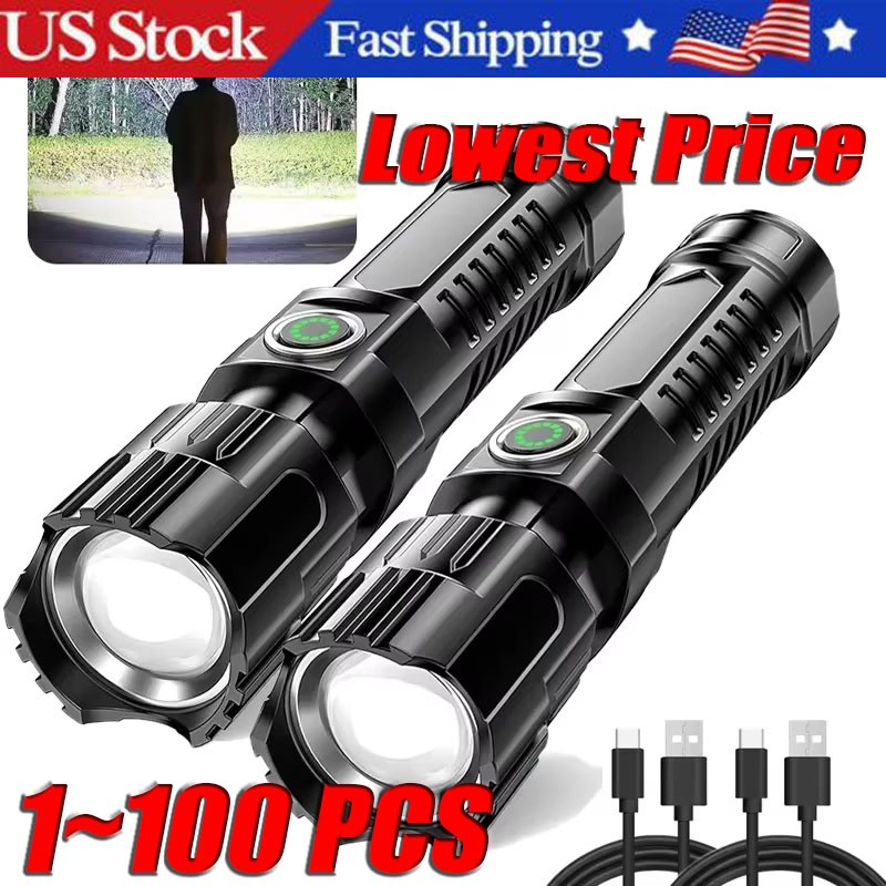 Mini Rechargeable LED Flashlight Tactical Police Super Bright Torch Zoomable Lot