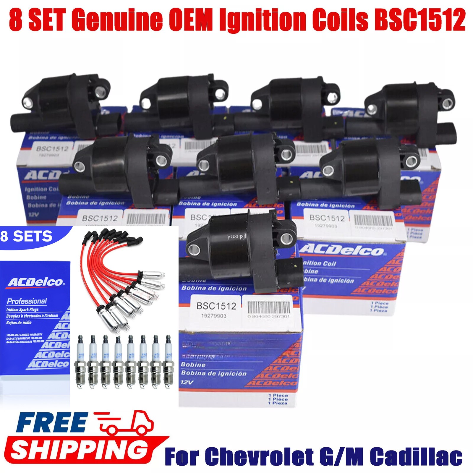 Genuine UF414 8x Ignition Coils+Spark Plugs+Wire For GMC Chevy SilveradoTahoe$￥