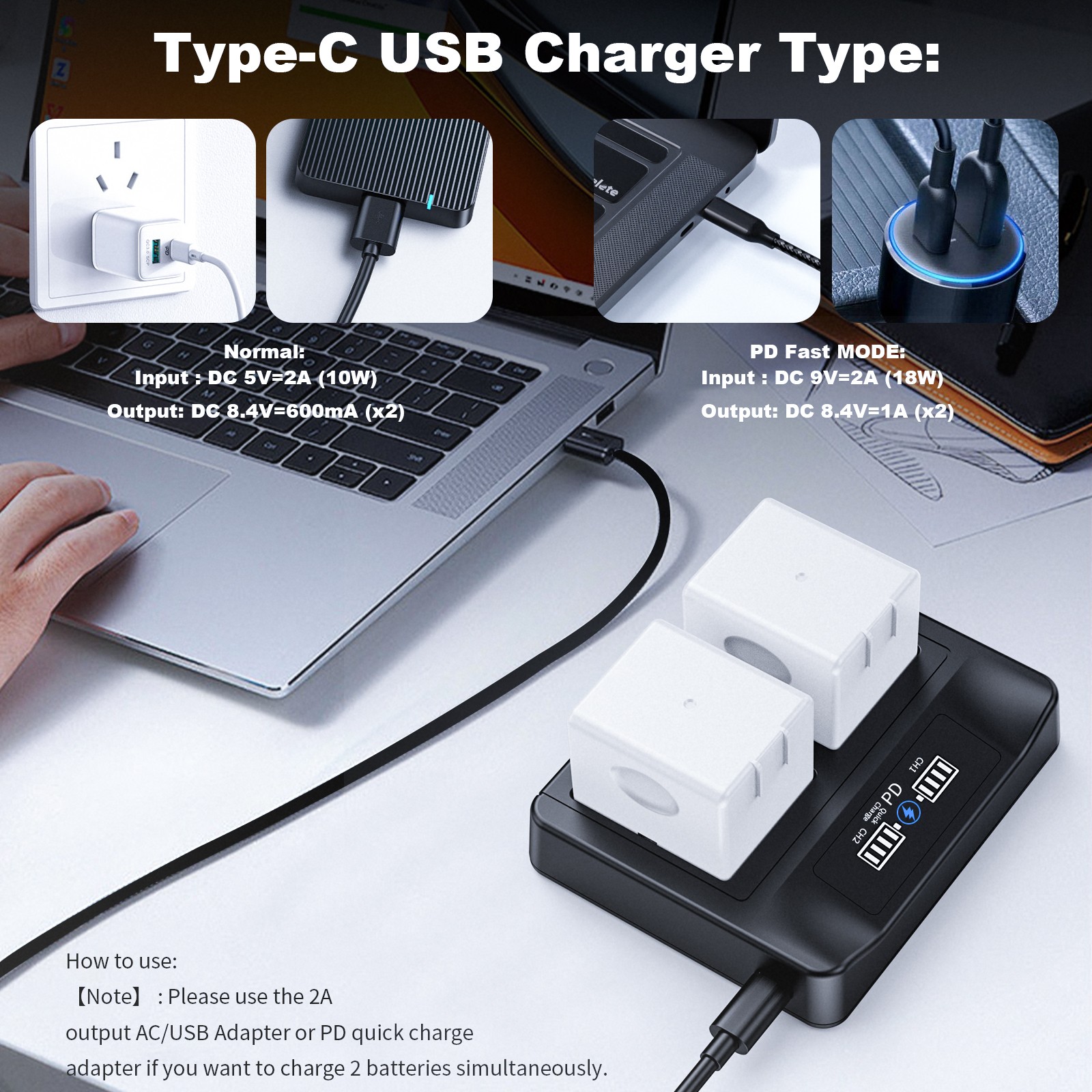 PD Fast Charging LCD Dual Battery Charger Station for Arlo Pro,Arlo Pro 2 Camera