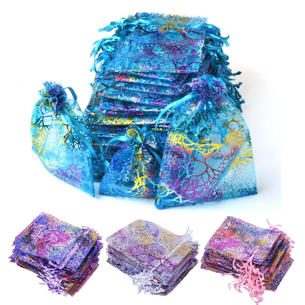 100Pcs Coralline Organza Gift Bag Colorful Jewelry Candy Pouch for Wedding Party