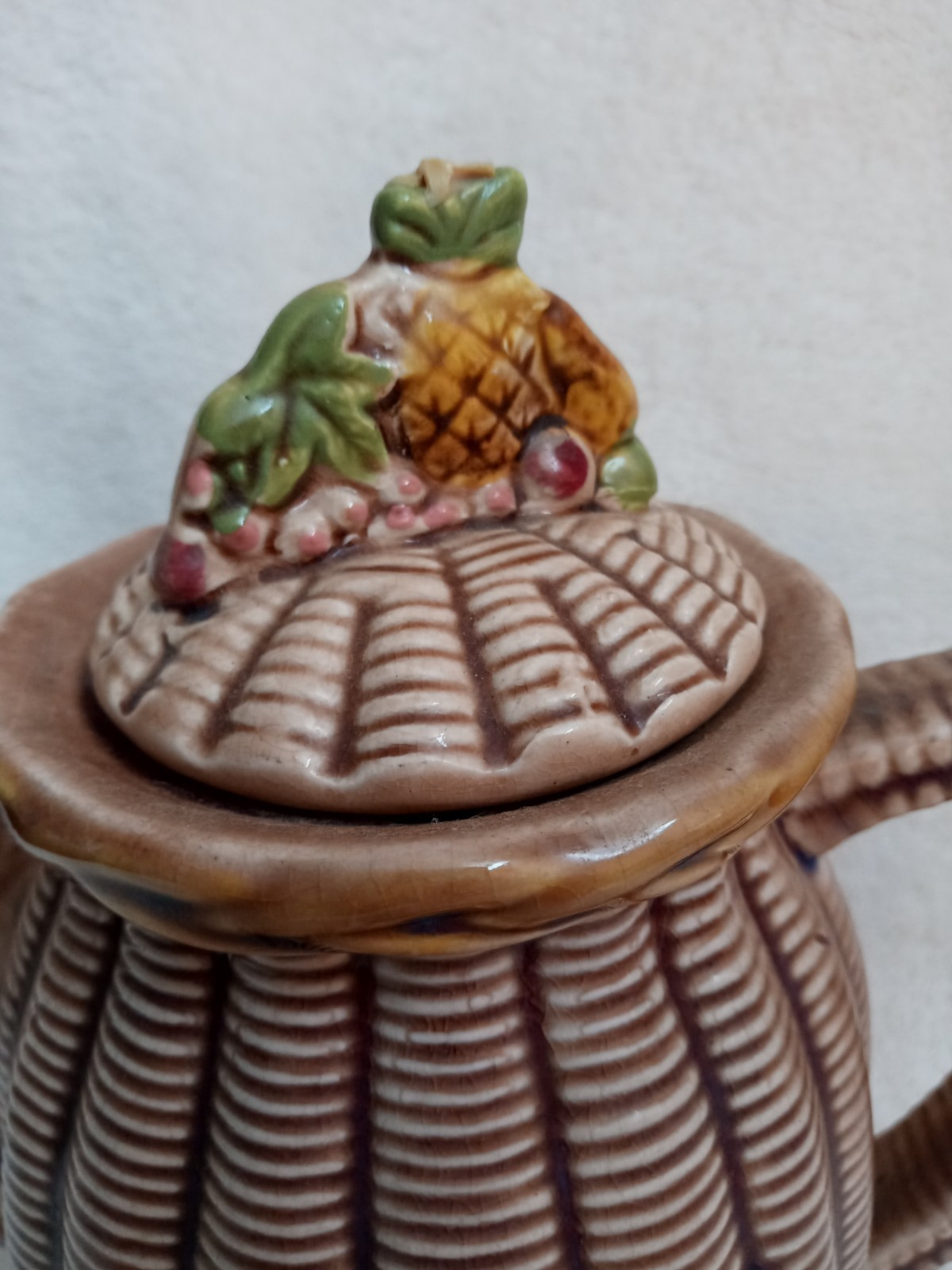 Vintage TILSO Decorative Basketweave Teapot, Fruit Lid; Numbered 53/110