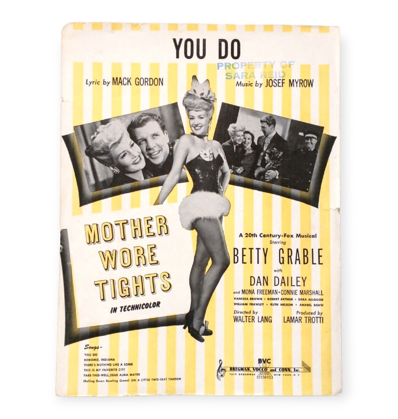 Mother Wore Tights: You Do Vintage Sheet Music for Piano 1947 BVC Inc.