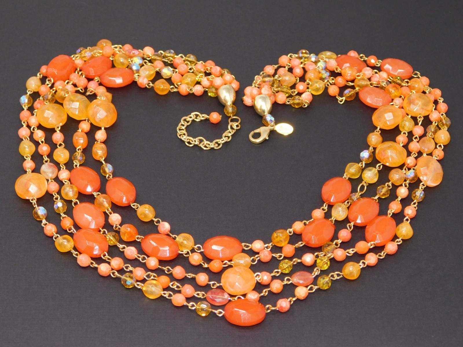 Vintage JOAN RIVERS Multi Strand Shades of Peach Orange Bead Necklace