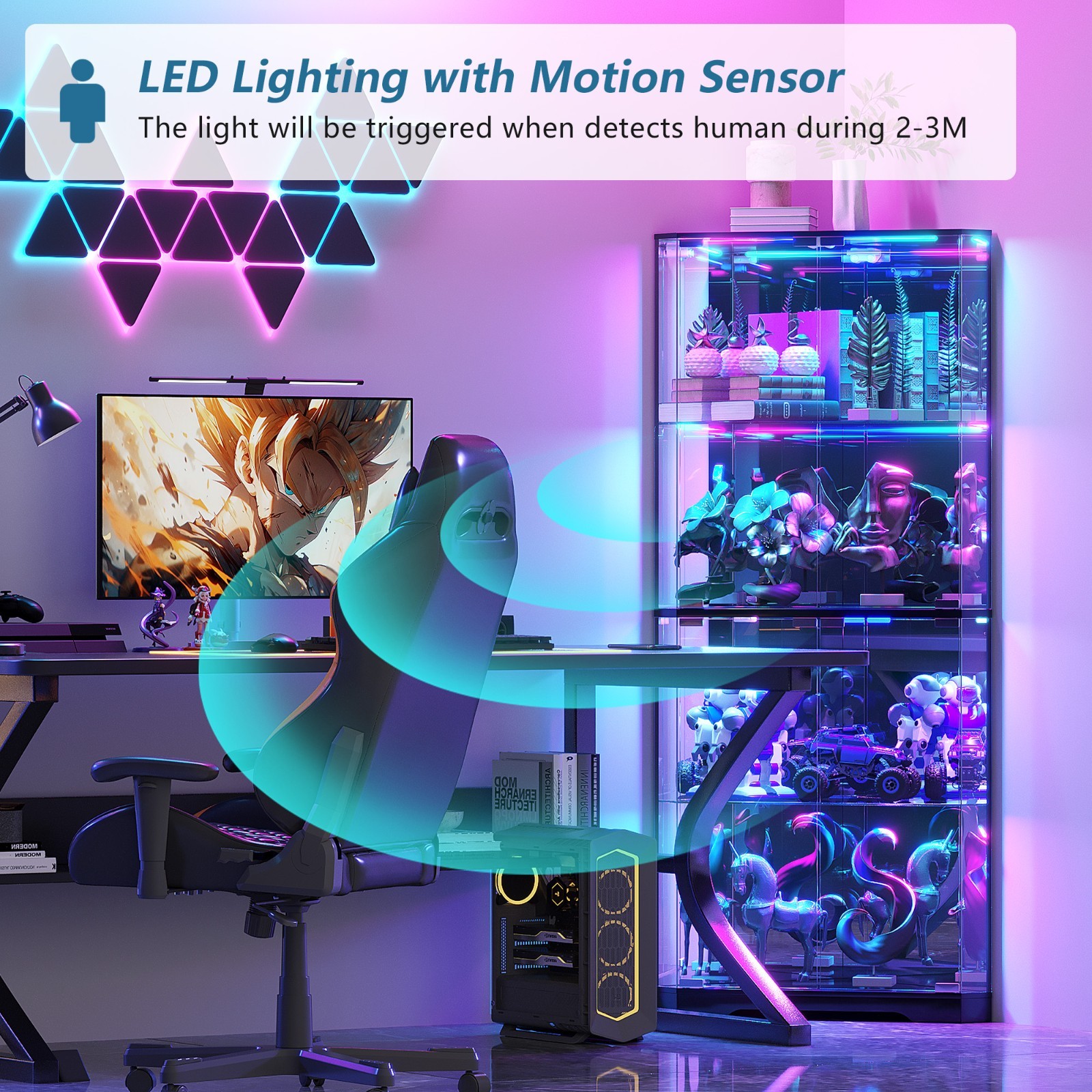 Gurexl Corner Curio Cabinet with RGB Lights , 65" Display Cases for Collectibles