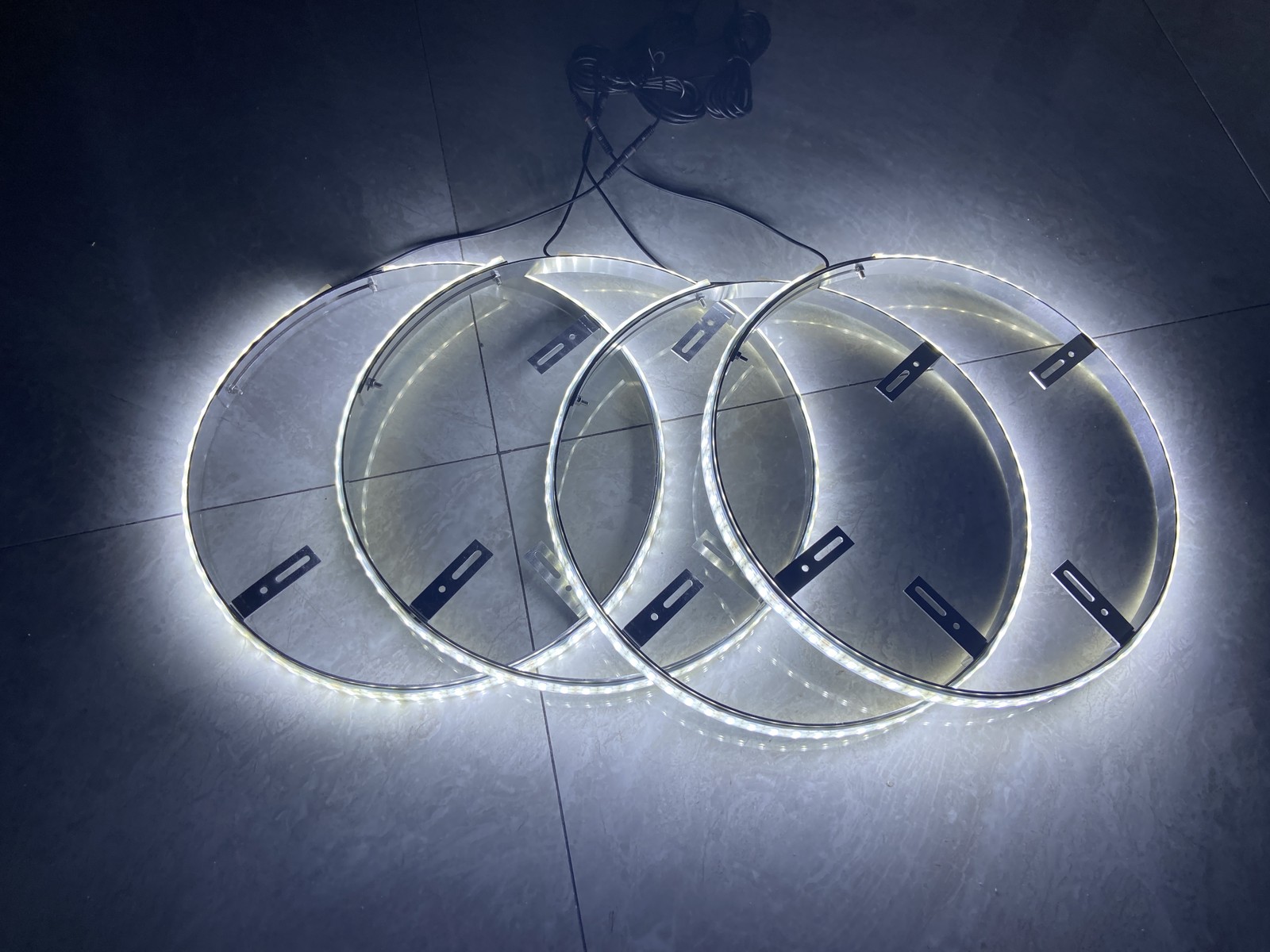 4x 15.5" DOUBLE ROW Strobe WHITE LED Trucks Wheel Rings Lights Bluetooth Control