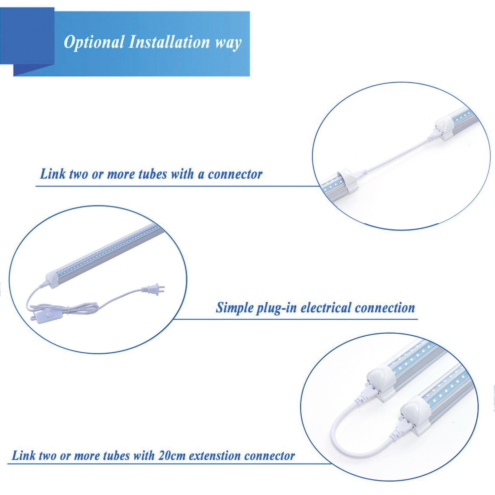 T8 4FT LED Shop Light 40W V Shape Tube Linkable Fixture Super Bright White 6000K