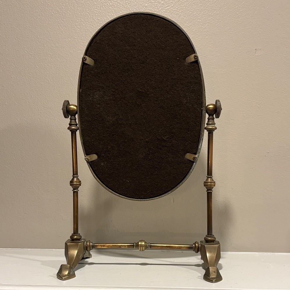 Vintage Art Deco Style English Brass Tabletop Shaving/Vanity Mirror