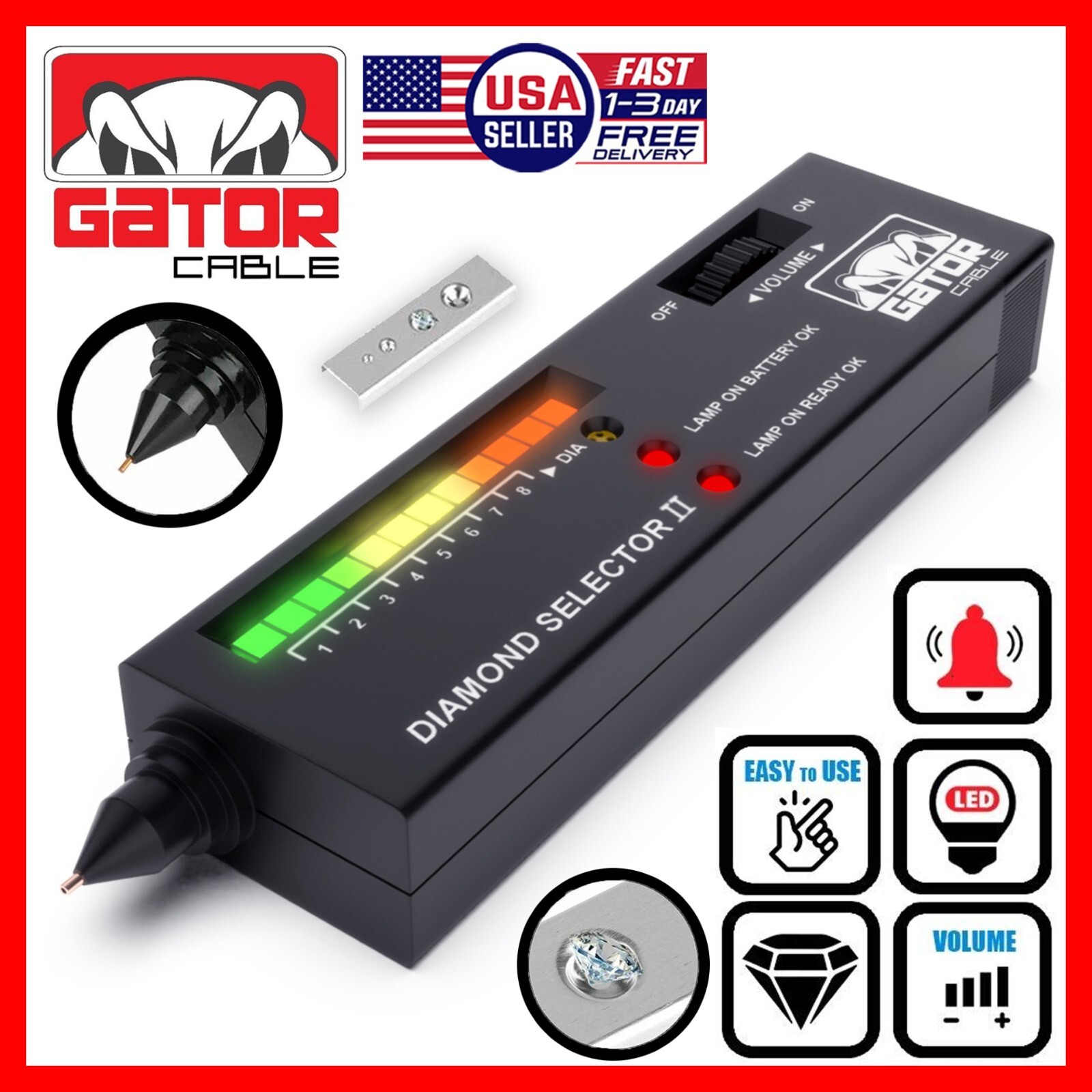 Diamond Gemstone Tester Selector Illuminated Jewelry Testing Tool Pen Portable