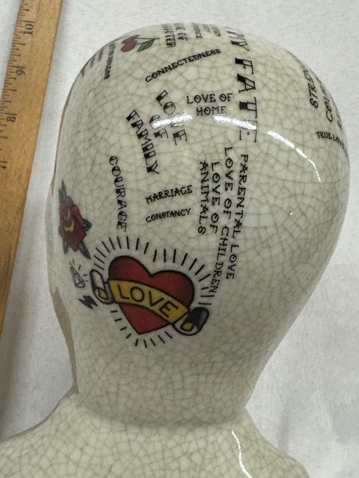 Tattooed Phrenology Head Bust Three Hands Corp Crackle Glazed