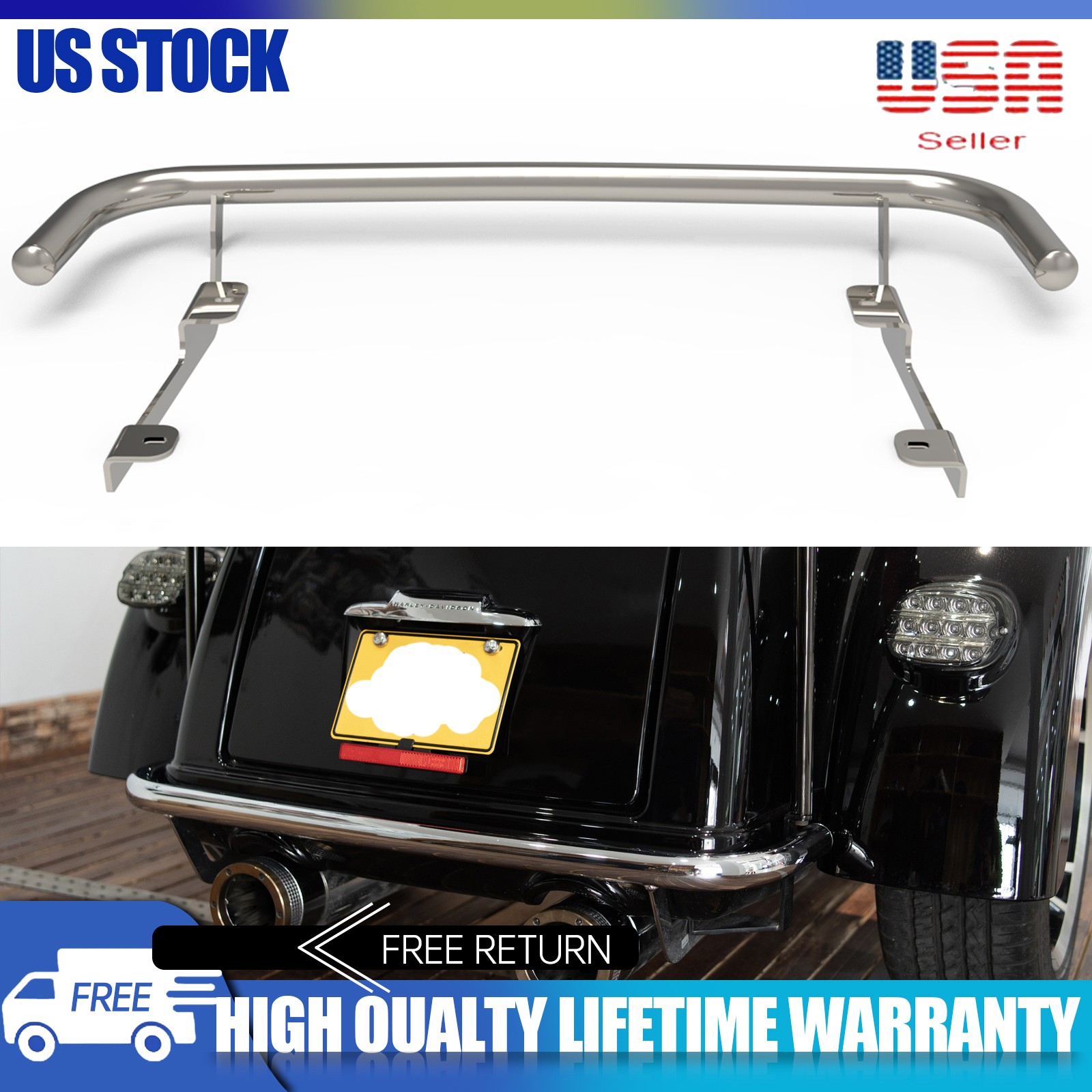 Harley Davidson Rear Crash Bar fit for 09-2024 Triglide/20-22 CVO Tri Glide Gu