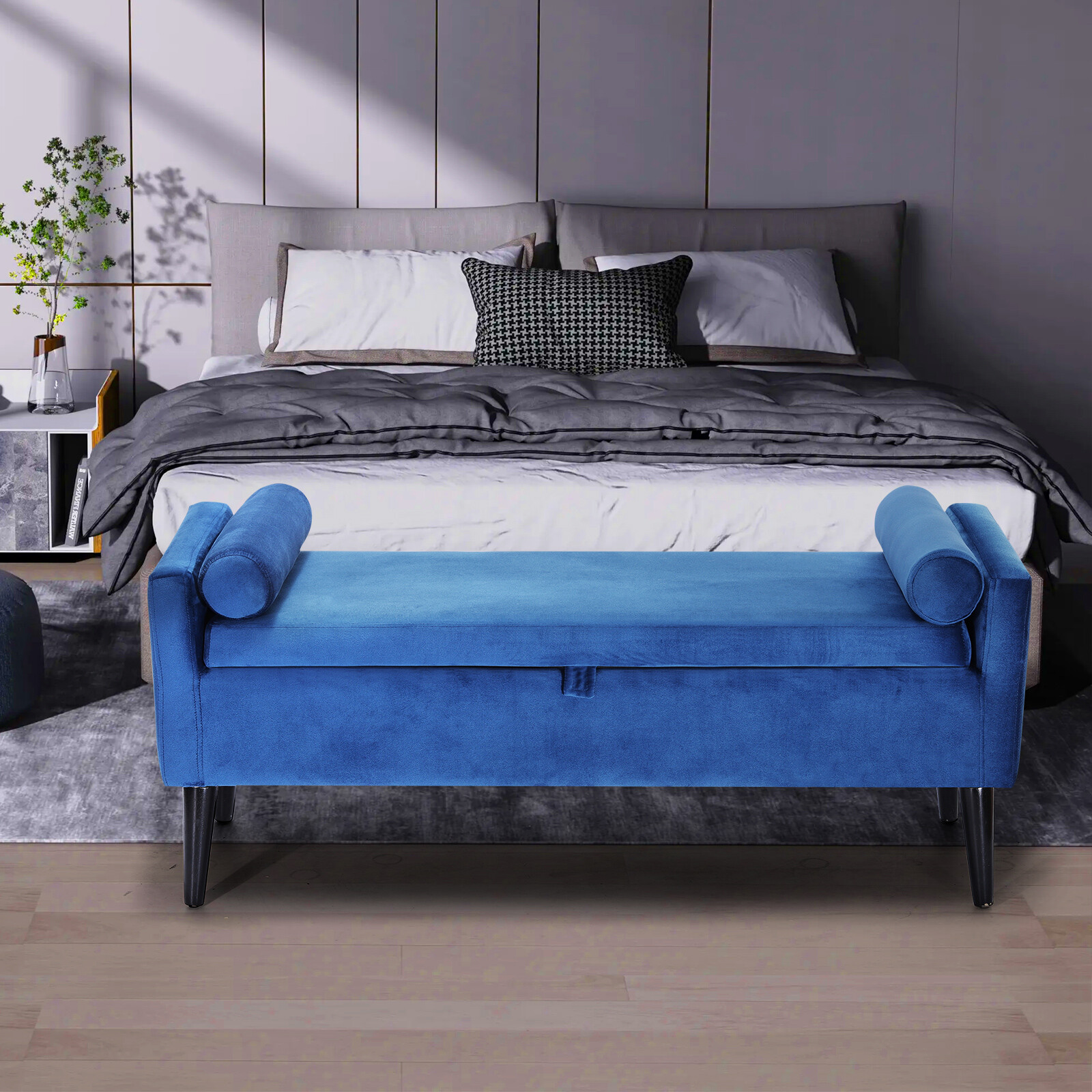 Modern Storage Bench Ottoman Velvet Upholstered Storage Seat in Entryway Bedroom