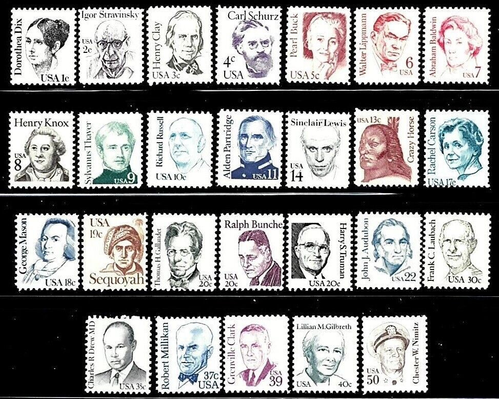 US, #1844-69 Great Americans, first set, 26v, MNH