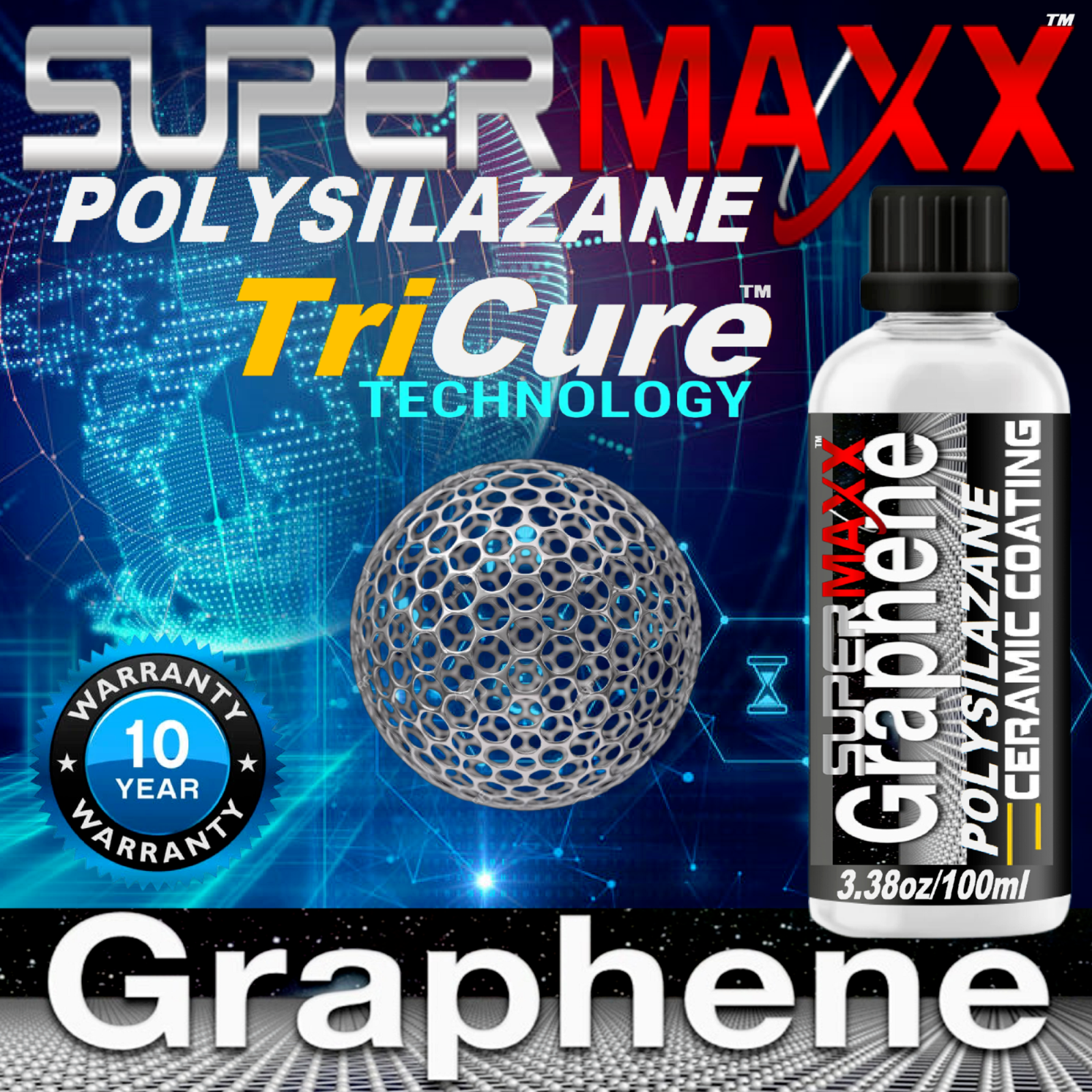 GRAPHENE 10 YEAR CERAMIC CAR COATING "PRO GRADE PROTECTION" 3.38OZ/100ML - KIT