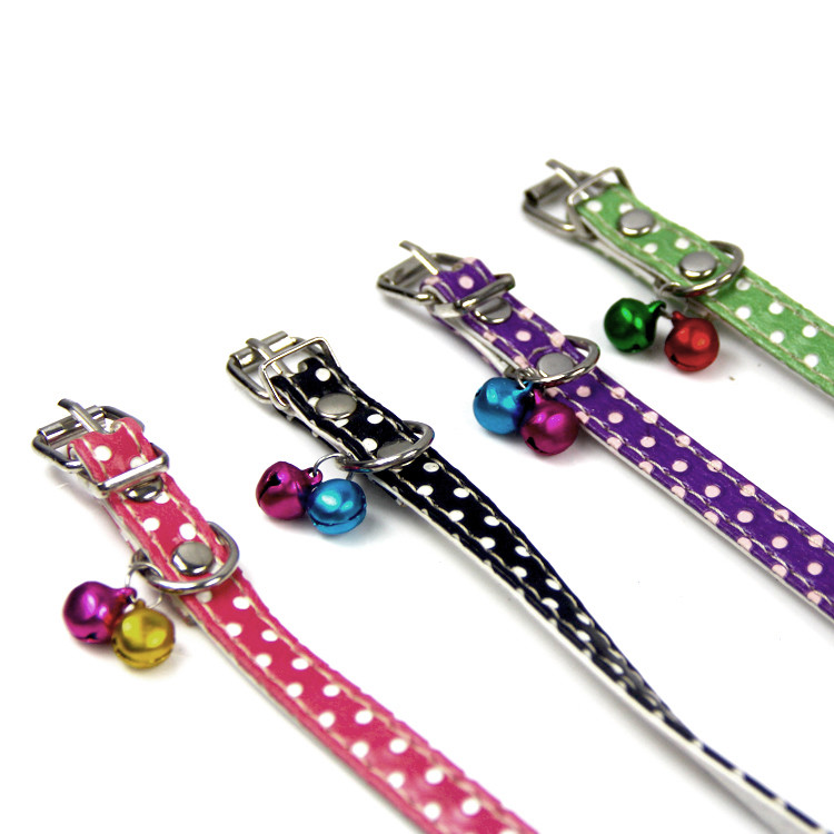 Polka Dot Charming Color Leather Cat Collar with 2 Bells by AXEL PETS