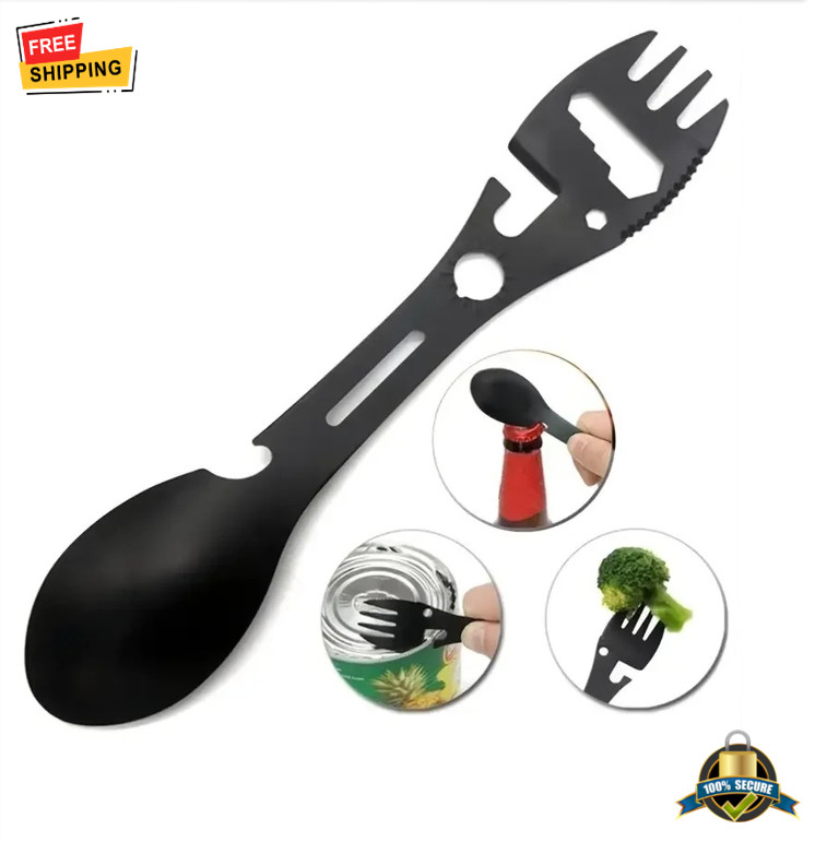 Multifunctional Camping Fork Spoon Opener Stainless Steel Outdoor Tool