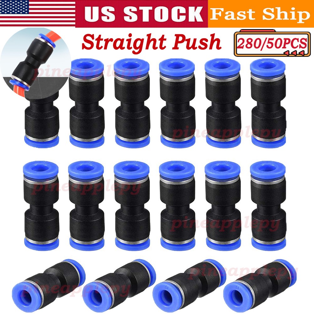 100PCS Quick Connect Straight Push Connector Pneumatic Air Line Hose Fitting Kit