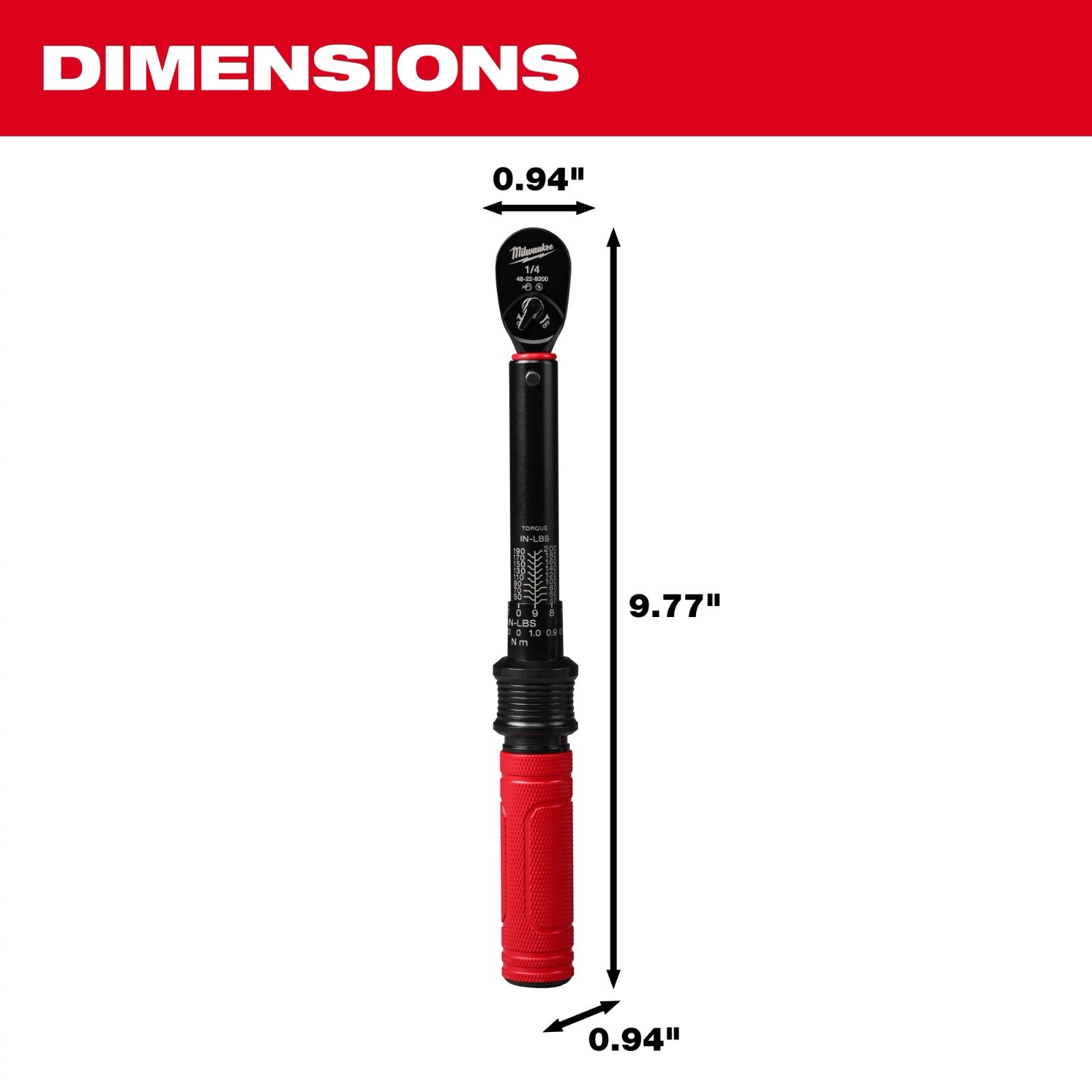 Milwaukee 48-22-9200 1/4" Drive Click Torque Wrench 40-200 in-lb Adjustable Tool