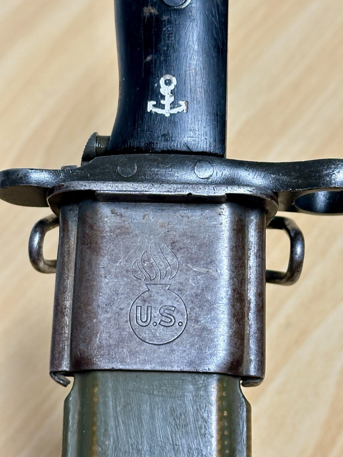 Pre-WWI US M1905-E1 10” Bayonet SA 1909 Springfield Armory Marked USS OKLA BB 37