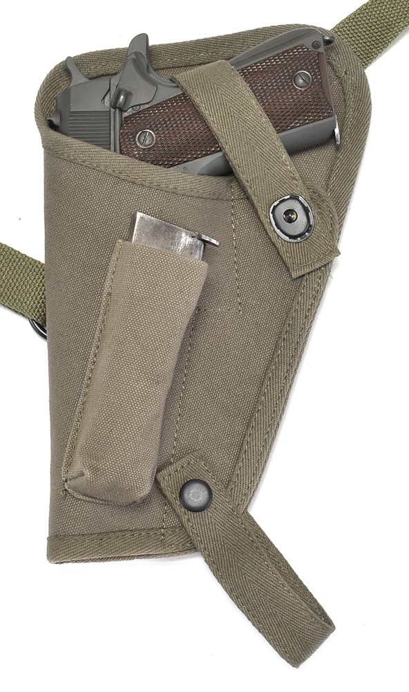 US WW2 M3 OD Canvas Colt 1911 .45 Tanker Shoulder Holster Magazine Pouch LEFT