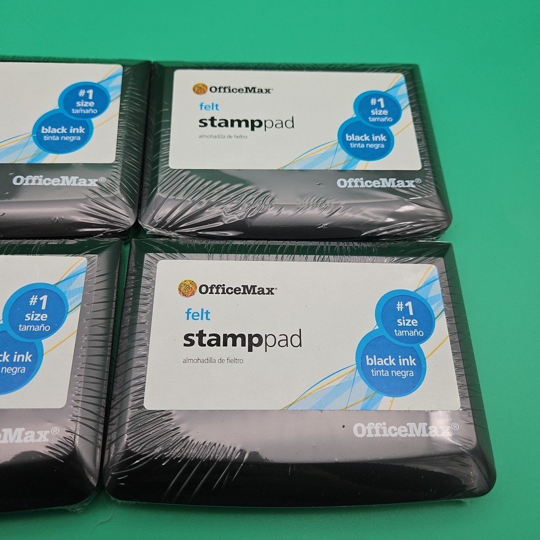 Lot of 4 Office Max Felt Stamp Pad Size #1 Black Brand New Sealed Ink