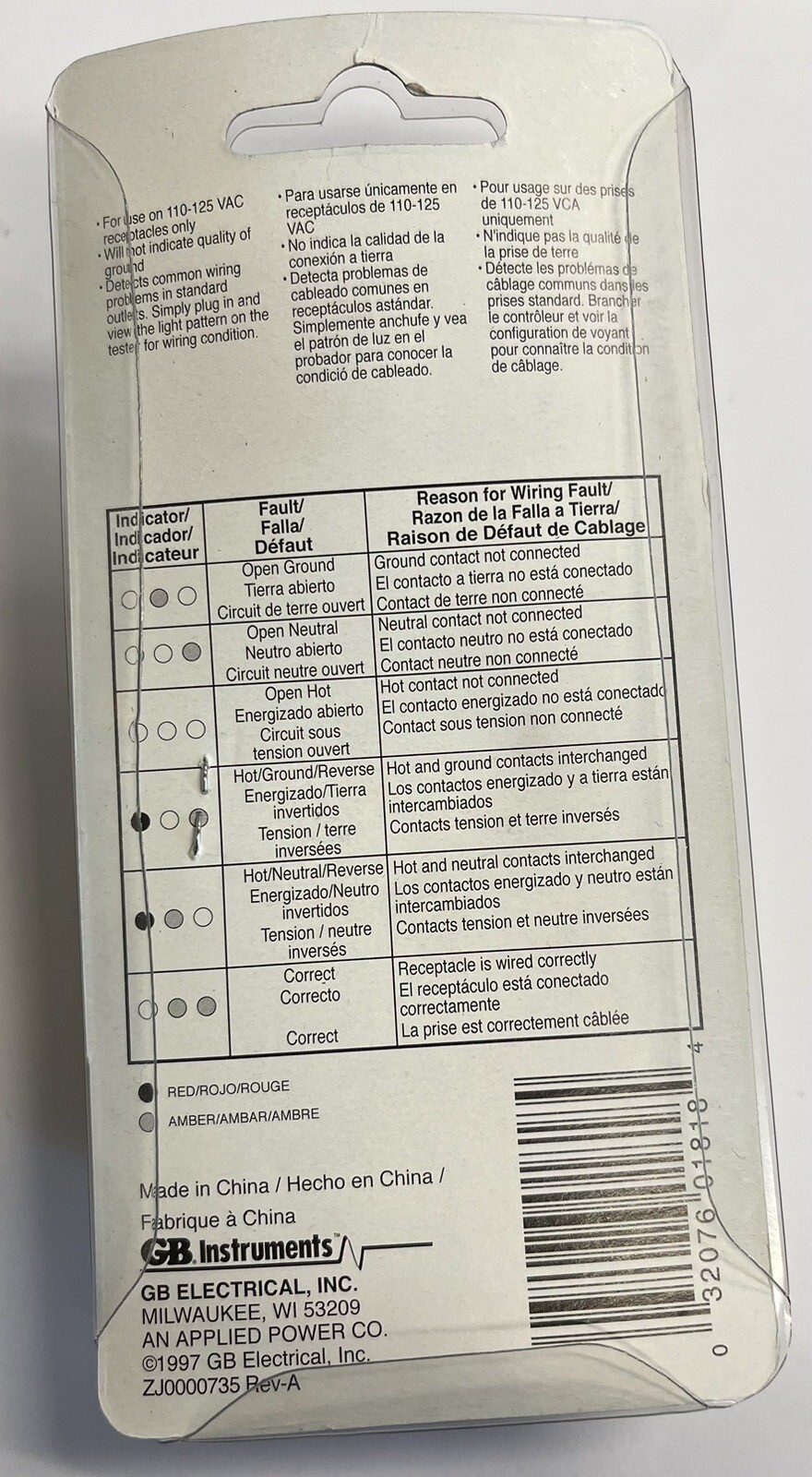 GB INSTRUMENTS GB GRT-500A RECEPTACLE TESTER YELLOW