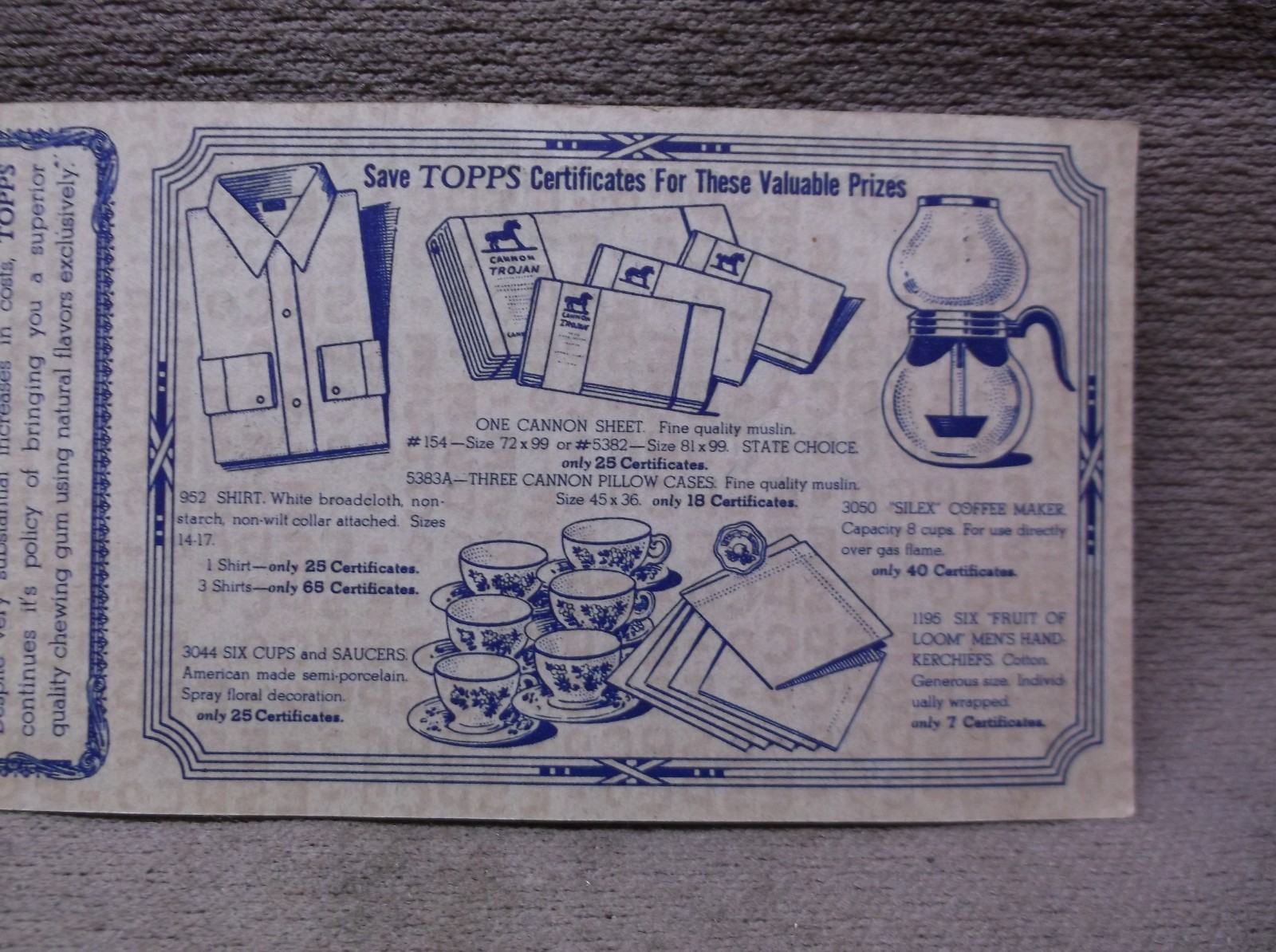 VINTAGE COLLECTIBLE 1945 TOPPS CHEWING GUM US VICTORY STAMPS 1/2 CERTIFICATE