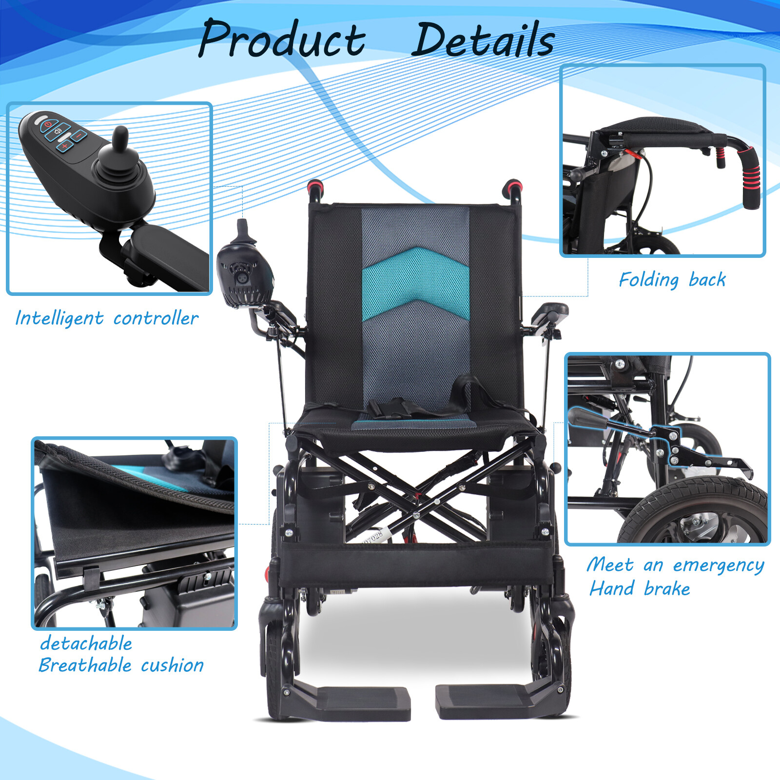 Folding Electric Power Wheelchair Lightweight Mobility Aid Motorized All Terrain