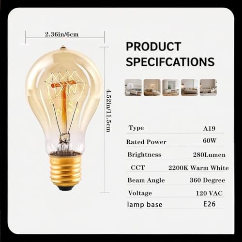 Edison Light Bulb 40W，2 Pack A19 Old Fashioned Vintage Incandescent 40 Watts 2p