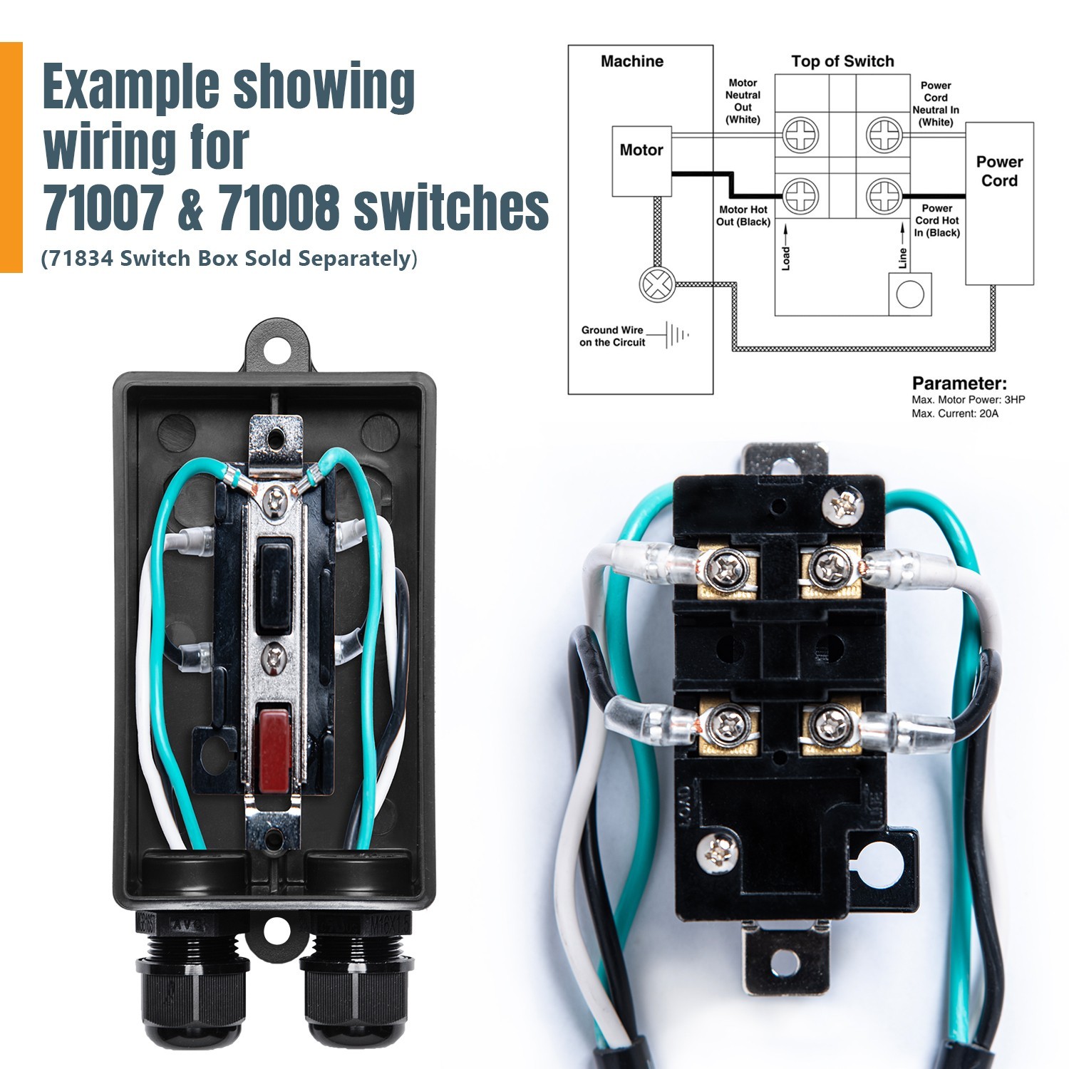 110/220V Single Phase On/Off Switch, 3HP Power Tool Switch for Table & Band Saw