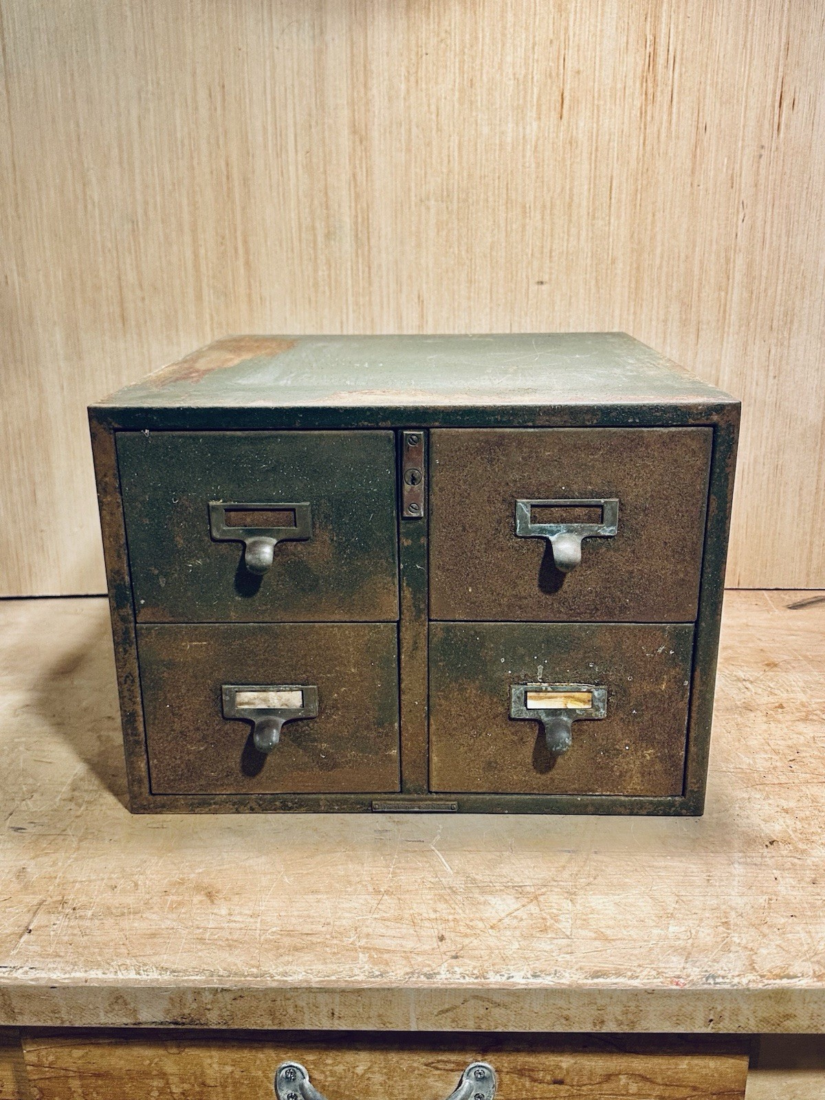 Vintage Library Bureau Sole Makers 4 Drawer Industrial Card Catalogue Box