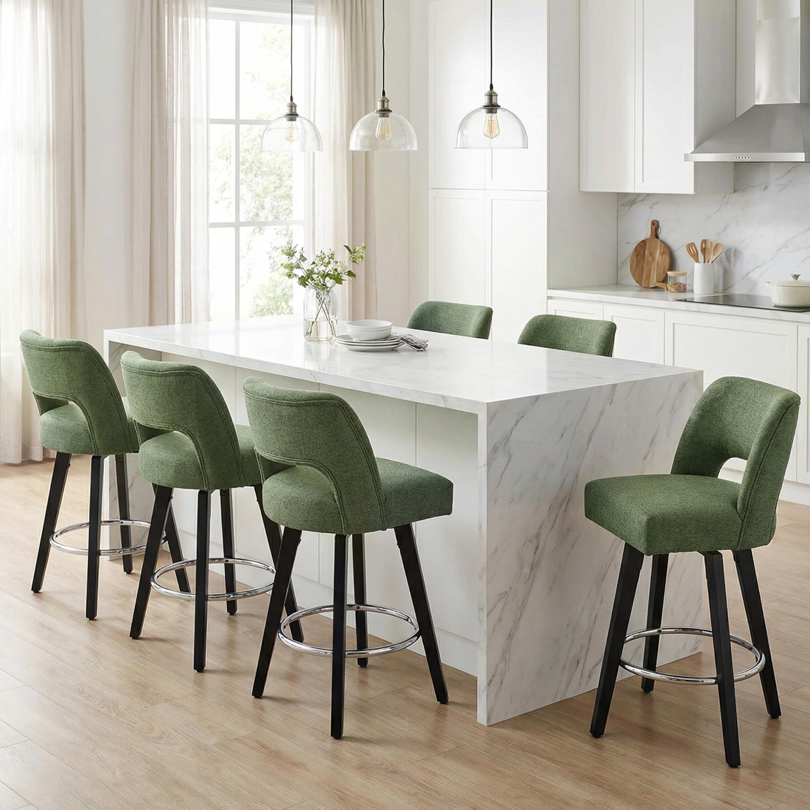 Green Modern Bar Stools Set of 2 with Supportive Back for Kitchen Island