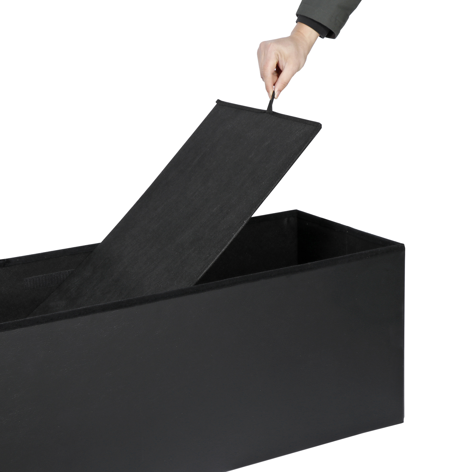 43 Inches Folding Storage Ottoman Bench Storage Chest Footrest wi/ Divider Black