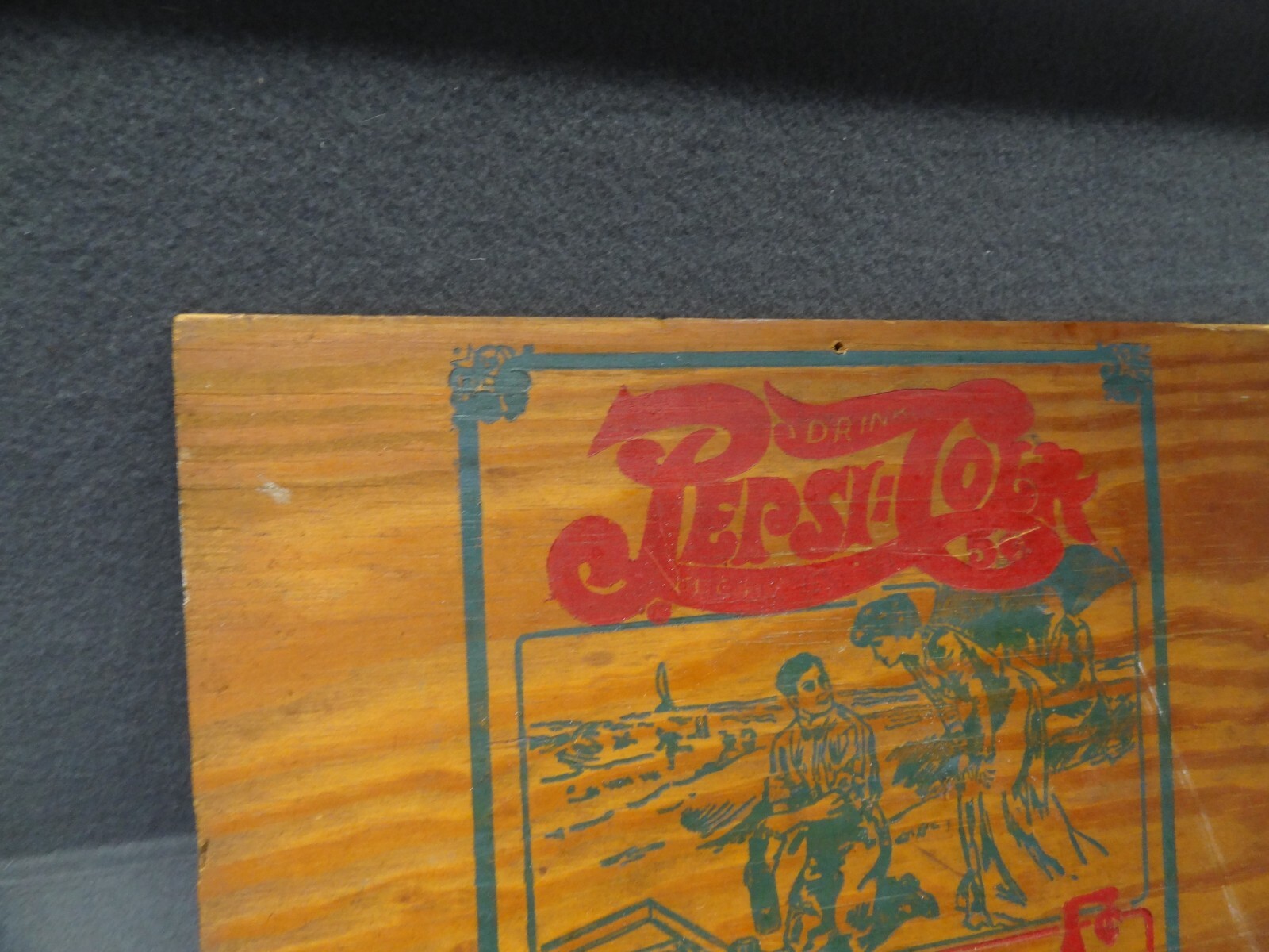 Pepsi-Cola 16" Hits The Spot Down On The Beach Wood Wooden Sign Crate Side VTG