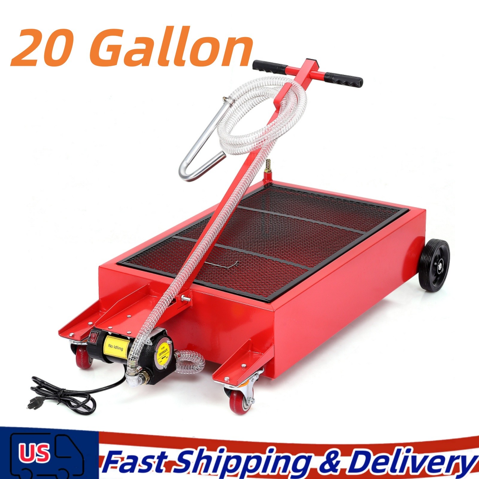 20 Gallon Electric Oil Drain Pan with 110V Pump Hose Low Profile Oil Drain Cart